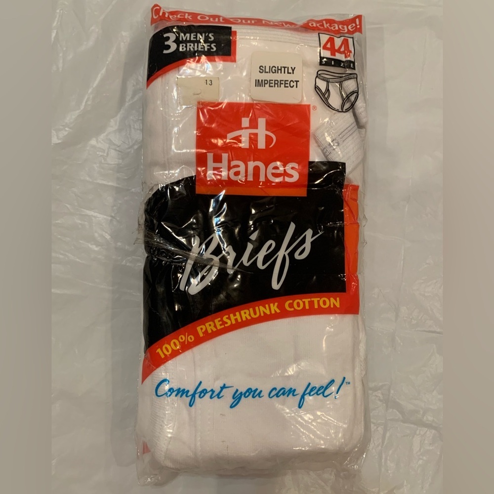 Vintage NEW 1996 Hanes White Briefs 100% Cotton Men's Size 44 (3 Pair)